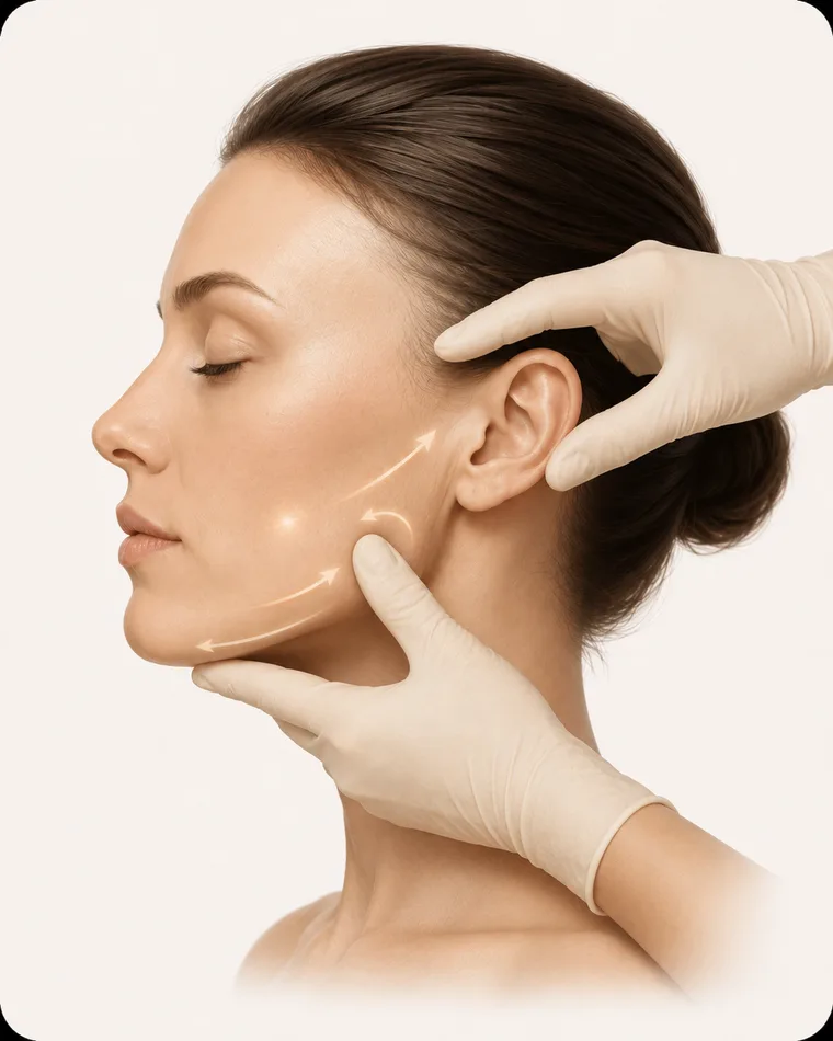 External cheek release of the masseter with gloved hands
